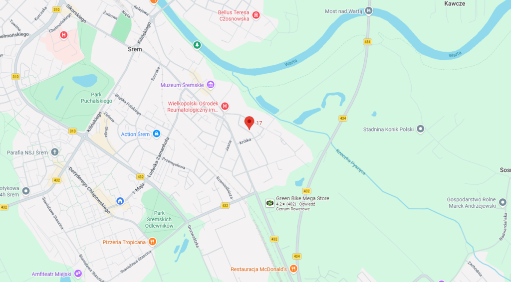 Mapa dojazdu do gabinetu psychologicznego przy ul. Kosynierów 17 w Śremie